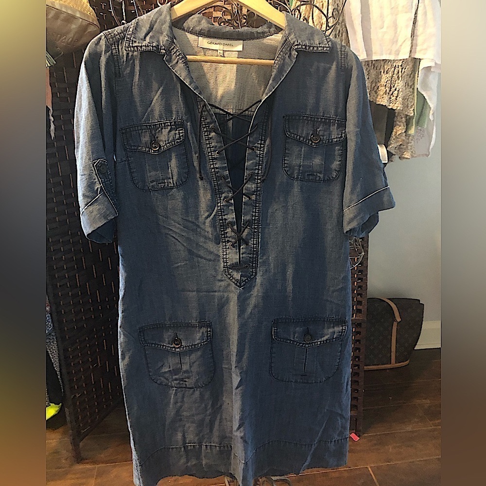 GERARD DAREL designer chambray denim-look dress